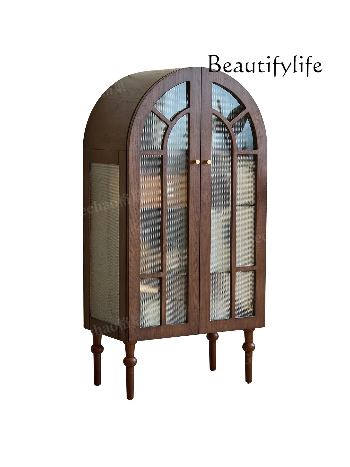 

D06Medieval Mongolian French retro figure cabinet Solid wood arched display cabinet Glass living room TV cabinet