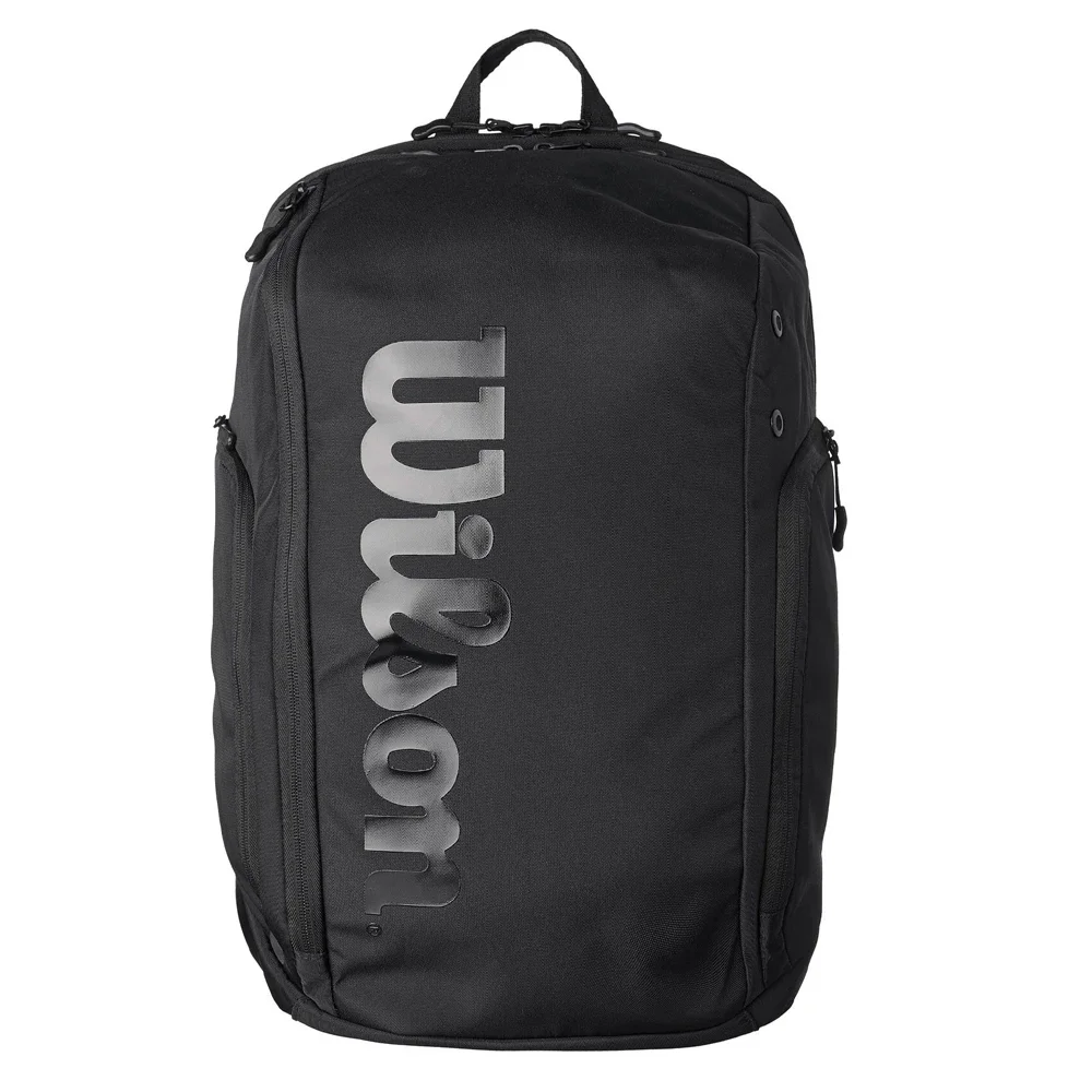 Wilson Roger Federer Bolsa de tênis preta Pro Staff V13 Super Tour Team Mochila de tênis para 2 raquetes com compartimentos de isolamento