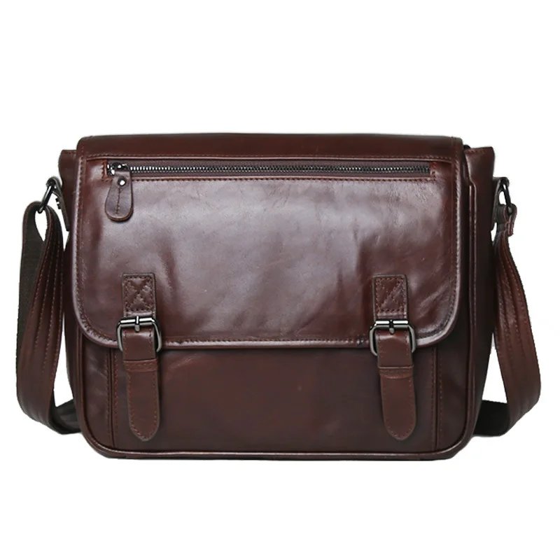 In Stock Retro Leather Men's Bag Crossbody Bag Casual Top Layer Cowhide Cover Shoulder Bag Large Capacity Mailman Bag