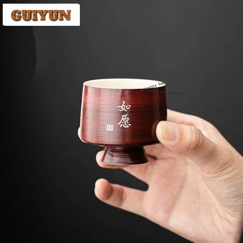 HOYIHM 55ml Hawthorn Red Teacup Japanese Sterling Sier Handwritten Cup Antique Smelling Tea Bowl Teaware Supplies Craft