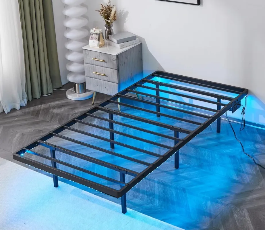 No bedside suspended bed frame Household with light strip No bedside iron frame Bed Bedroom with socket Single bed frame