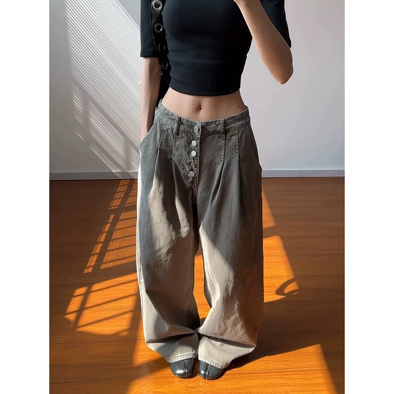 YIBASHU Women's Brown Y2k Jeans Oversize Grunge Jean Pants Vintage Harajuku Baggy Boyfriend Denim Trousers Alternative Clothes view 3