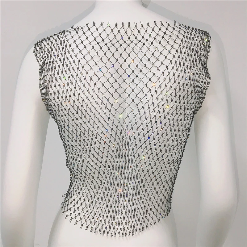 Y2K Tops & Tees: Sexy Mesh Crop Tops für Damen – Sommer 2026 Strass-Mode Party Durchsichtige Fishnet Hollow Out Tanktops – Detail 7