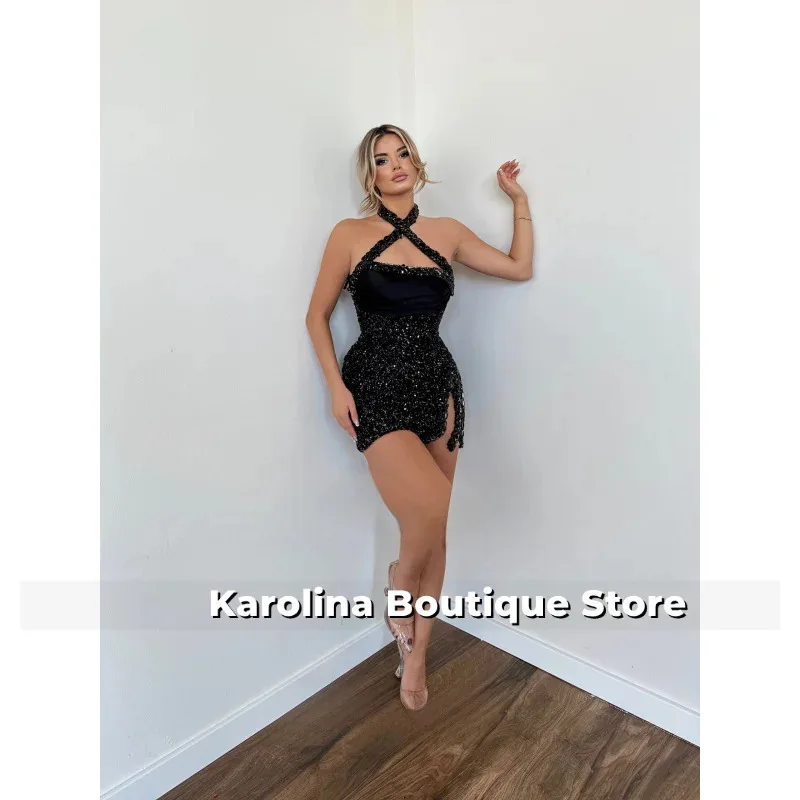 Stylish Halter Homecoming Dresses Mini Crystals Illusion Plrat Vestidos De Noche Customised Drop Shipping Plus