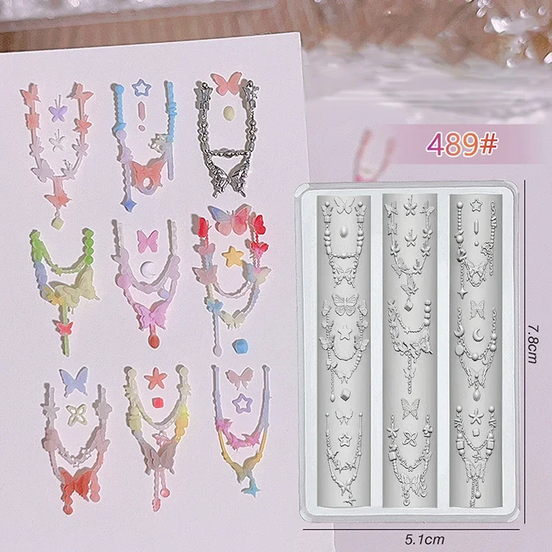 ネイルアートデコレーション　蝶結びビーズチェーンリボン　3Dシリコンモールド　DIYデザインシリコンネイルアートモールドテンプレート　ネイルチャーム用