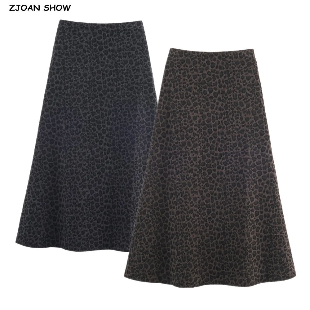 تنورة كلاسيكية لخريف وشتاء 2025 بألوان متباينة على شكل الفهد للسيدات بسحاب خلفي وخصر عالي تنانير طويلة على شكل حرف a متأرجحة للسيدات