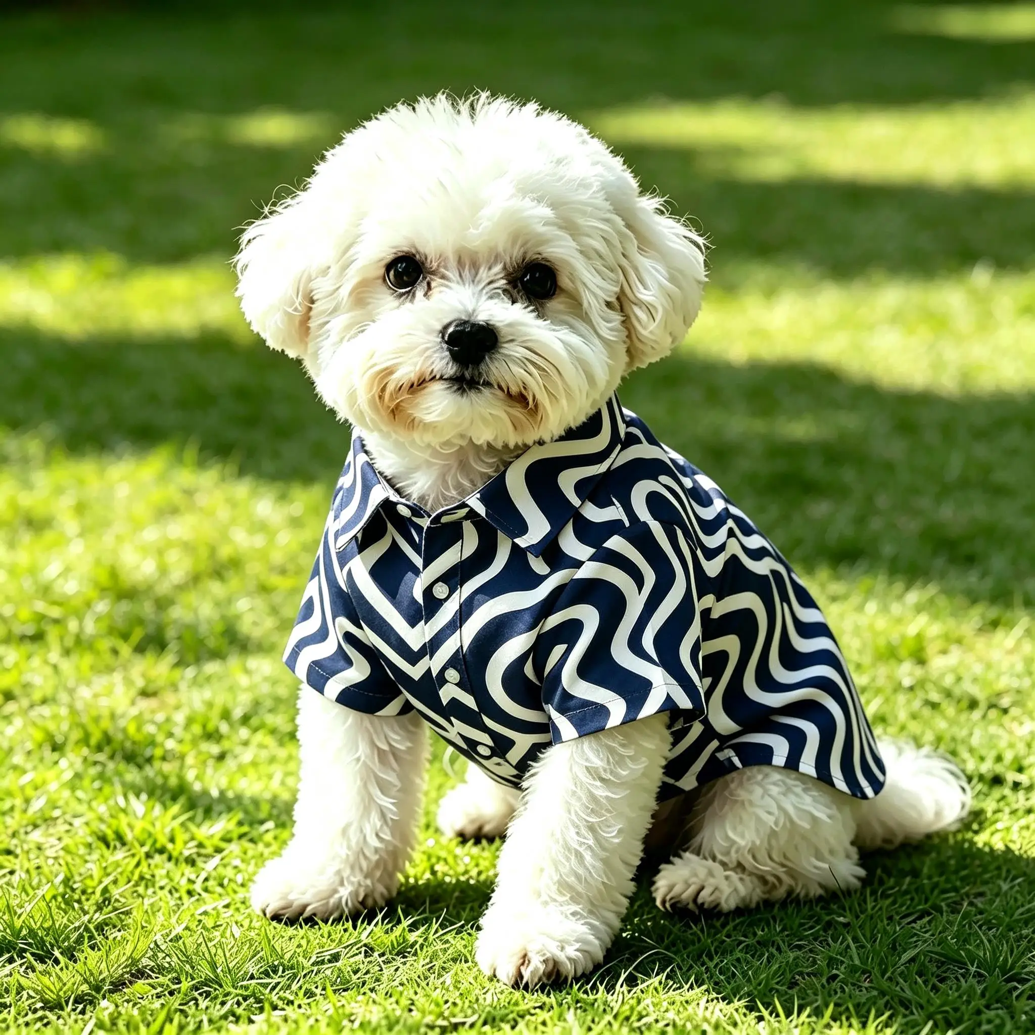 Pet Dog Shirt Navy White Wavy Stripe Print Breathable Button Up for Small Medium Dogs Modern Abstract Theme Daily Wear