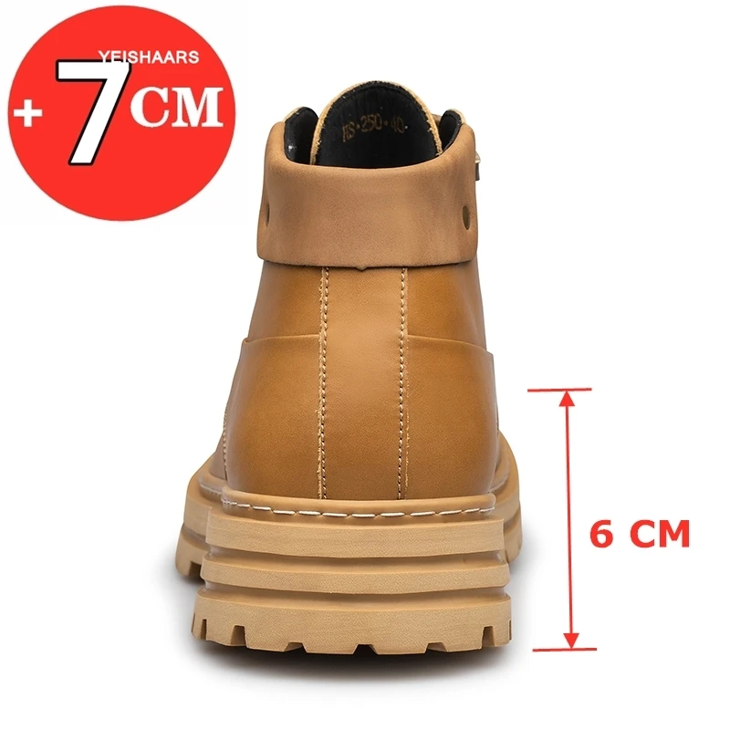 Man Ankel Boots Elevator Height Increase Shoes for Men Insole 7CM Platform Shoes Lift Women High Heel Leather Boots Plus Size 46