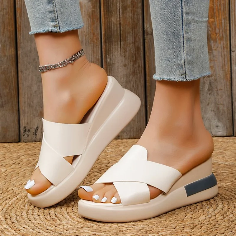 Wedge Heel Sandals Women\'s 2023 Summer New Fashion Muffin Open-toe Fairy Style Outside Wear Thick-soled Shoes Women