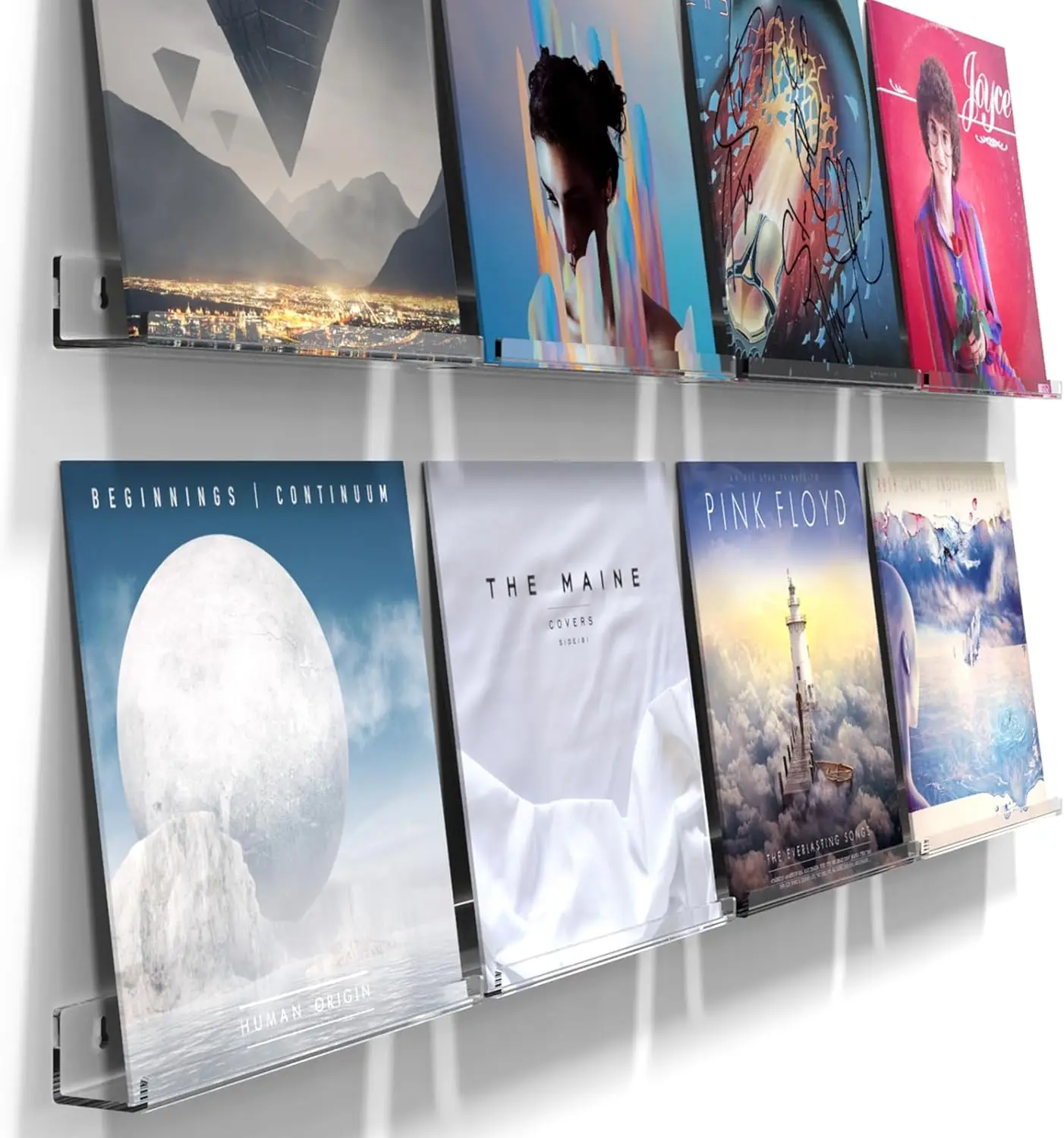 

8-Pack Clear Acrylic Vinyl Record Wall Mount, Album Holder Display for Collectors