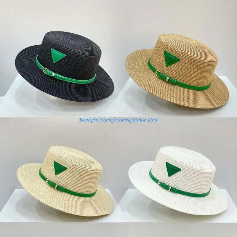 

E56A Women Vacation Beach for Sun Straw Hat UV Travel Foldable Brim Summer Sunscreen