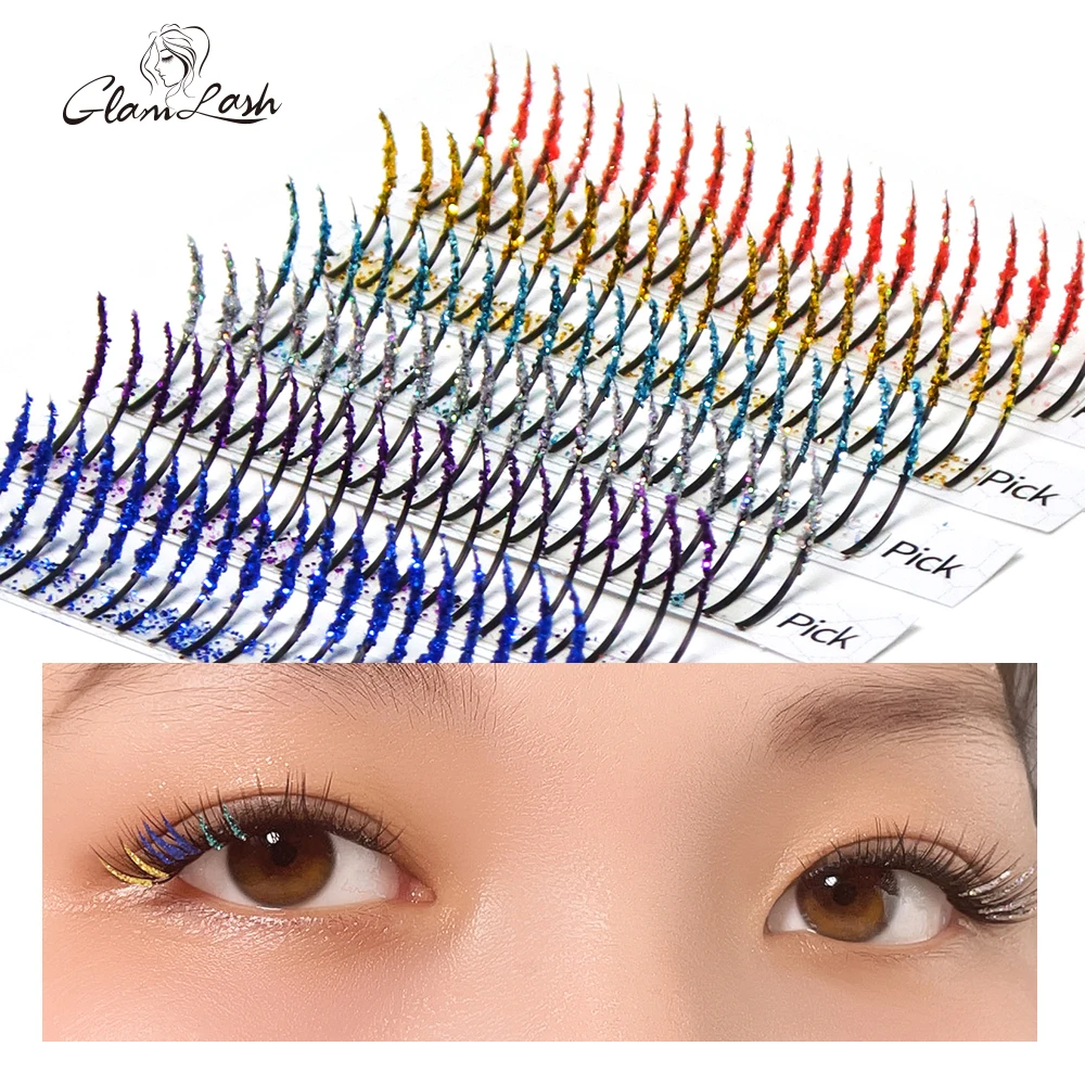 GLAMLASH Glitter Shiny Colorful False Eyelash Extension Fluffy Streaks  Individual Mix Color Lashes Christmas Cosplay Party