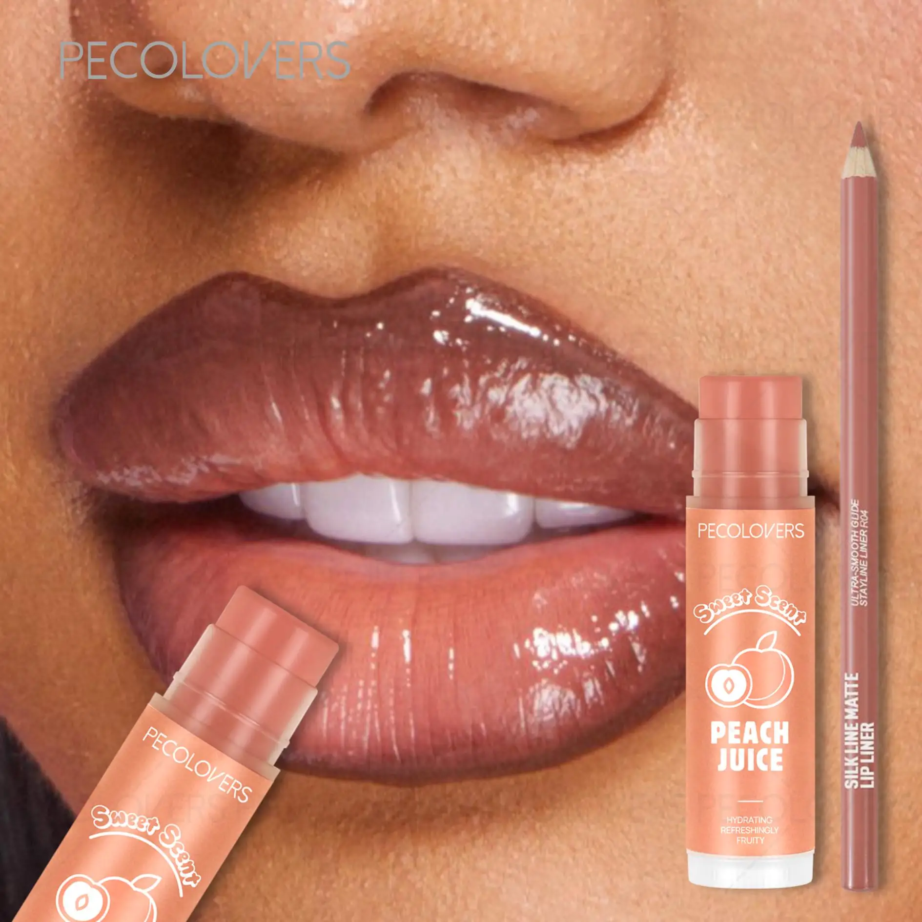 2개 세트 모이스춰라이징 립밤 & 매트 논스틱 컵 립라인, 롱래스팅 립, 2-in-1 매트 립 라이너 립스틱 펜