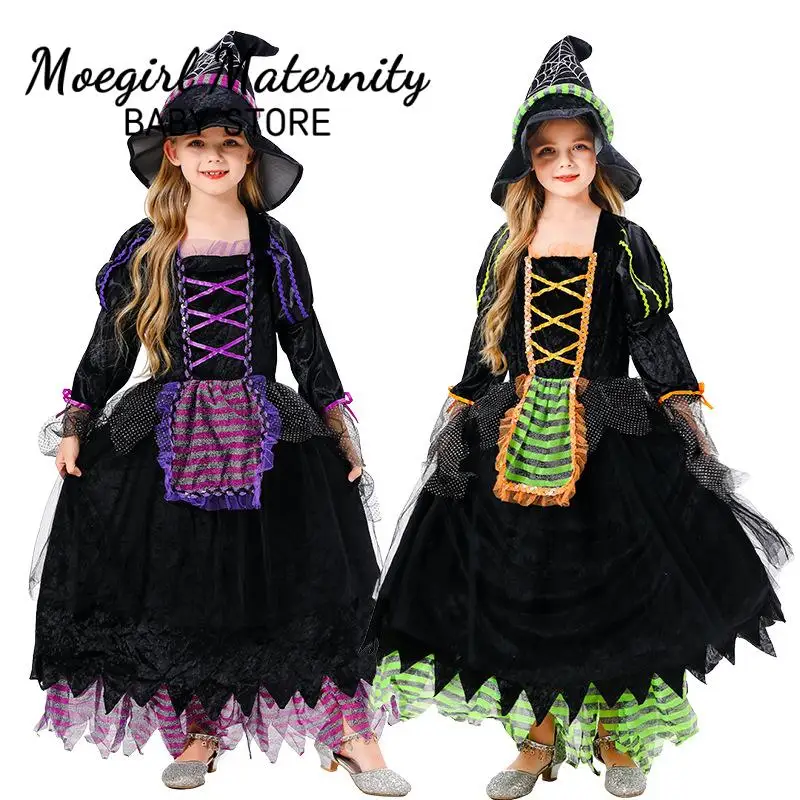 

Halloween Cosplay Children's Witch Green Gauze Skirt Costume Cos Girl Party Stage Performance Costume