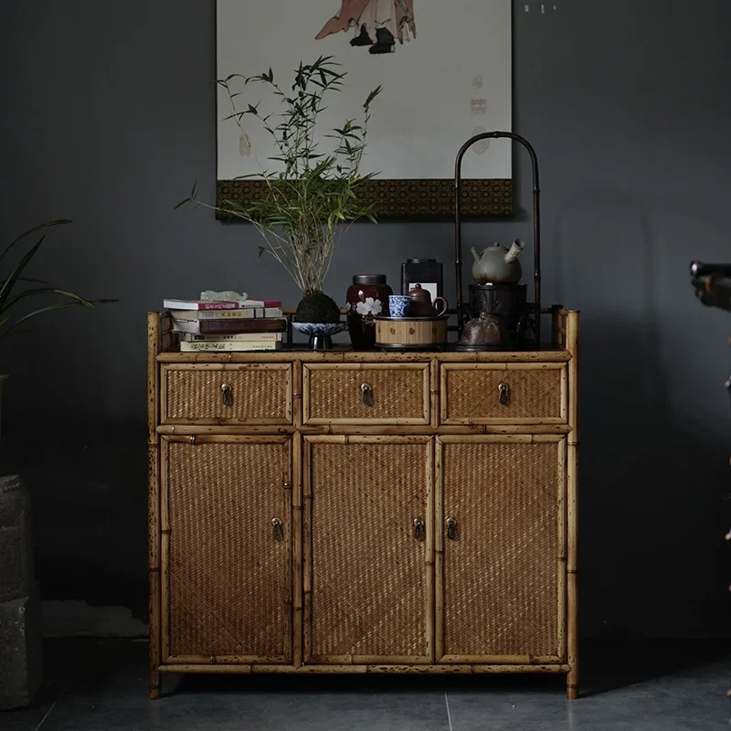 Old material Merlot bamboo tea cabinet, classical tea set storage display with cabinet door, floor cabinet, side cabinet