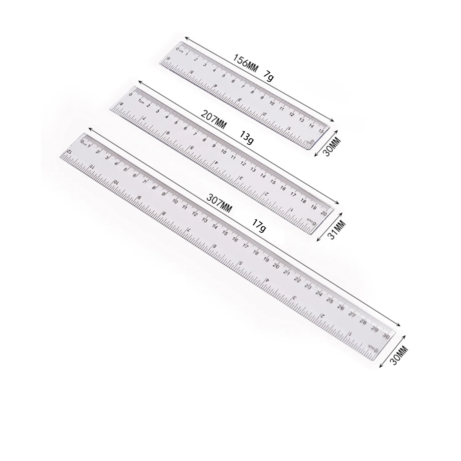15/20/30cm Portable Transparent Ruler Cute Simple Style School Stationery for Students