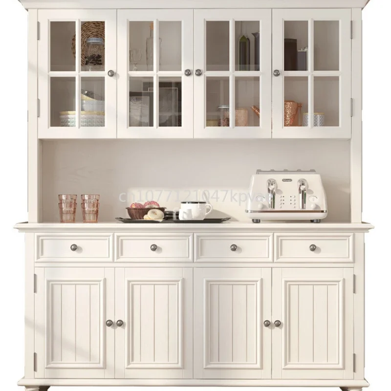 American Style Solid Wood Sideboard, Modern and Minimalist Ivory White Wall Integrated Cabinet, Multifunctional Bowl Cabinet