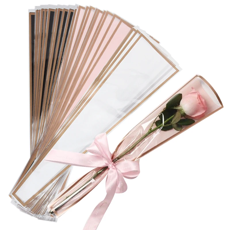 50 pçs único rosa mangas saco de embrulho de flores loja de flores favor claro à prova dwaterproof água buquê saco de embalagem decoração de formatura de casamento