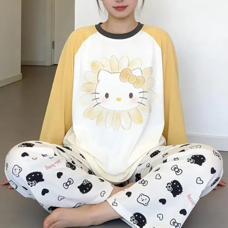 

Sanrio Hello Kitty Women's Sleepwear Kawaii Cartoon Student Nightie Pant Long Sleeve Pajama Autumn Pyjamas Home Suit New Arrival