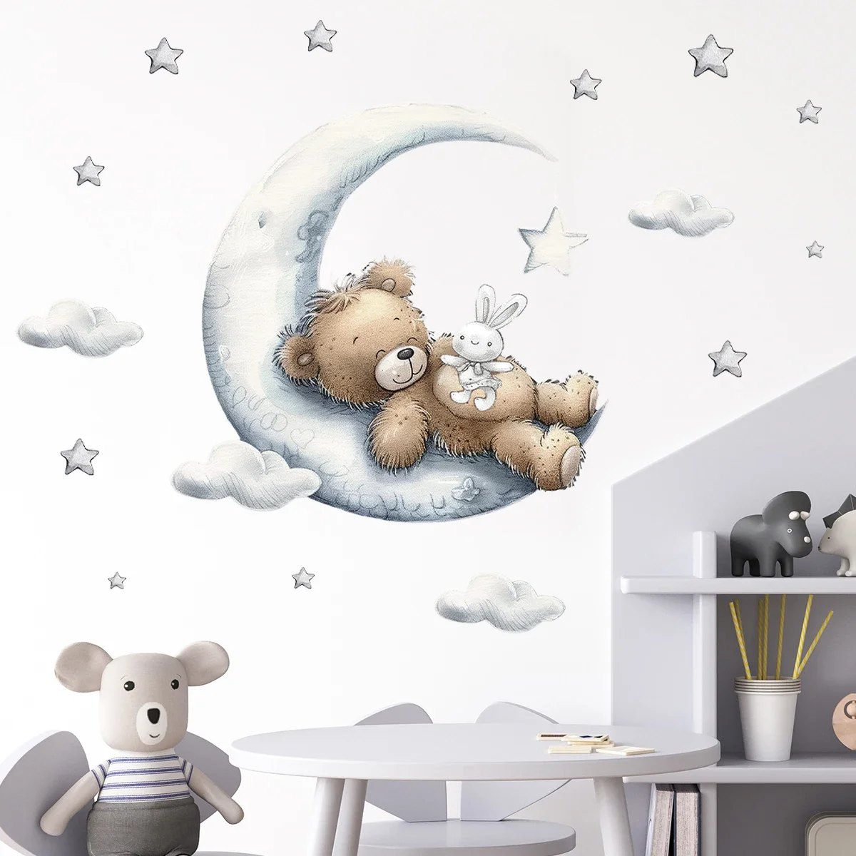 1Pc Cartoon Star Moon Sleep Bear Wall Stickers for Kids Baby Room Decor Home Decoration Bedroom Living Room Wall Decals Art