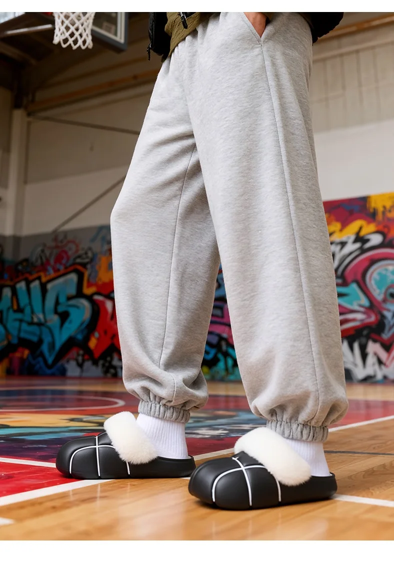 Neue Kreative Basketball-Winterhausschuhe für Damen, Plüschkragen-Mules, Unisex-Hausschuhe für drinnen, Wasserdicht – Detail 6