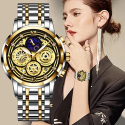 LIGE 2023 Novas Mulheres Assista Top Marca De Luxo Moda À Prova D' Água Relógio De Aço Inoxidável Senhoras Relógio De Quartzo Montre Femme + CAIXA