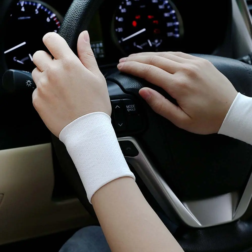 For Men Women Unisex Elastic Wrist Cover Solid Color Sunscreen Wrist Sports Wristband Ice Silk Sleeves Cycling Arm Sleeves