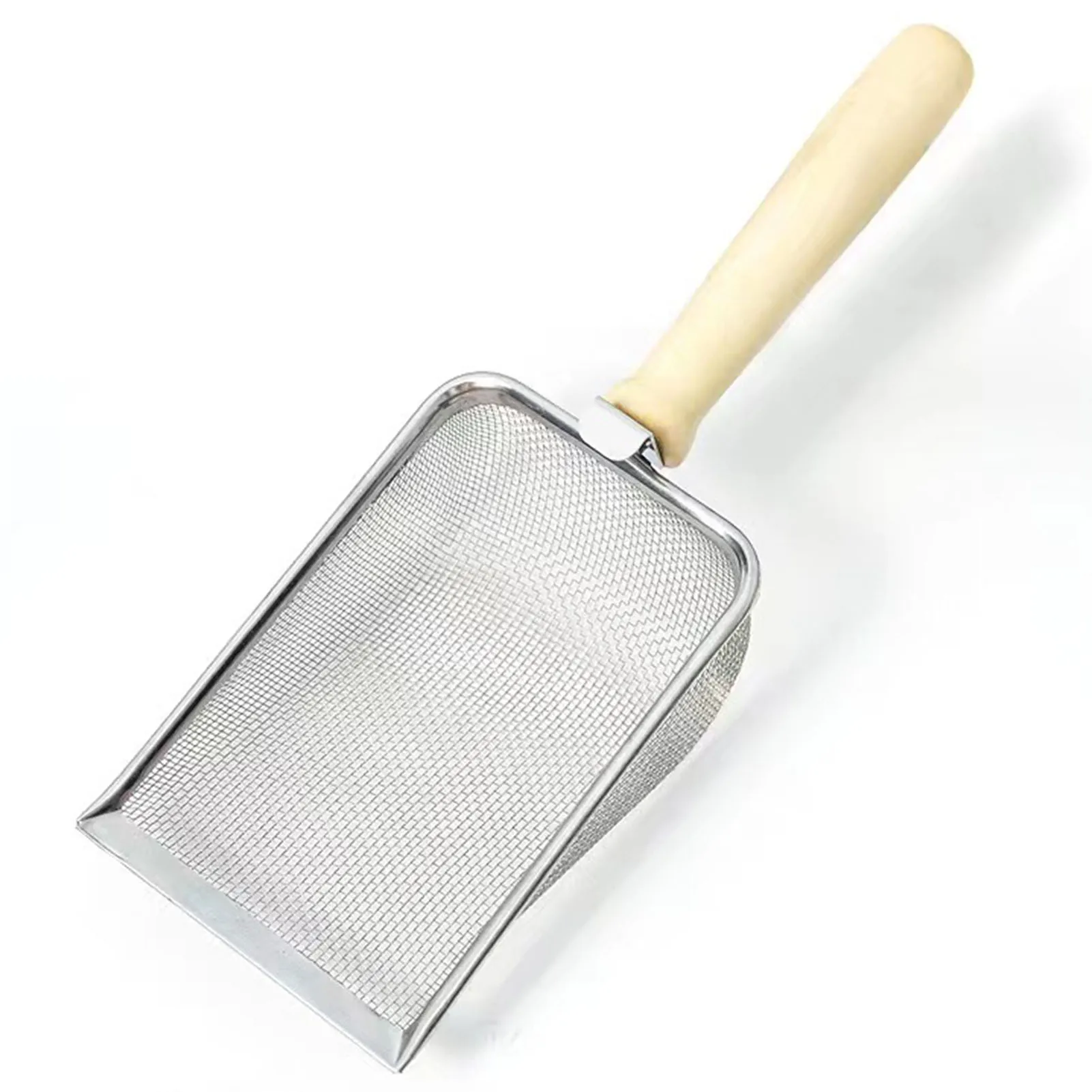 Fine Mesh Cat Litter Mesh Scoop Metal Mesh Cat Litter Scoop Reptile Sand Substrate Scoop Shovel Sifter With Wooden Handle