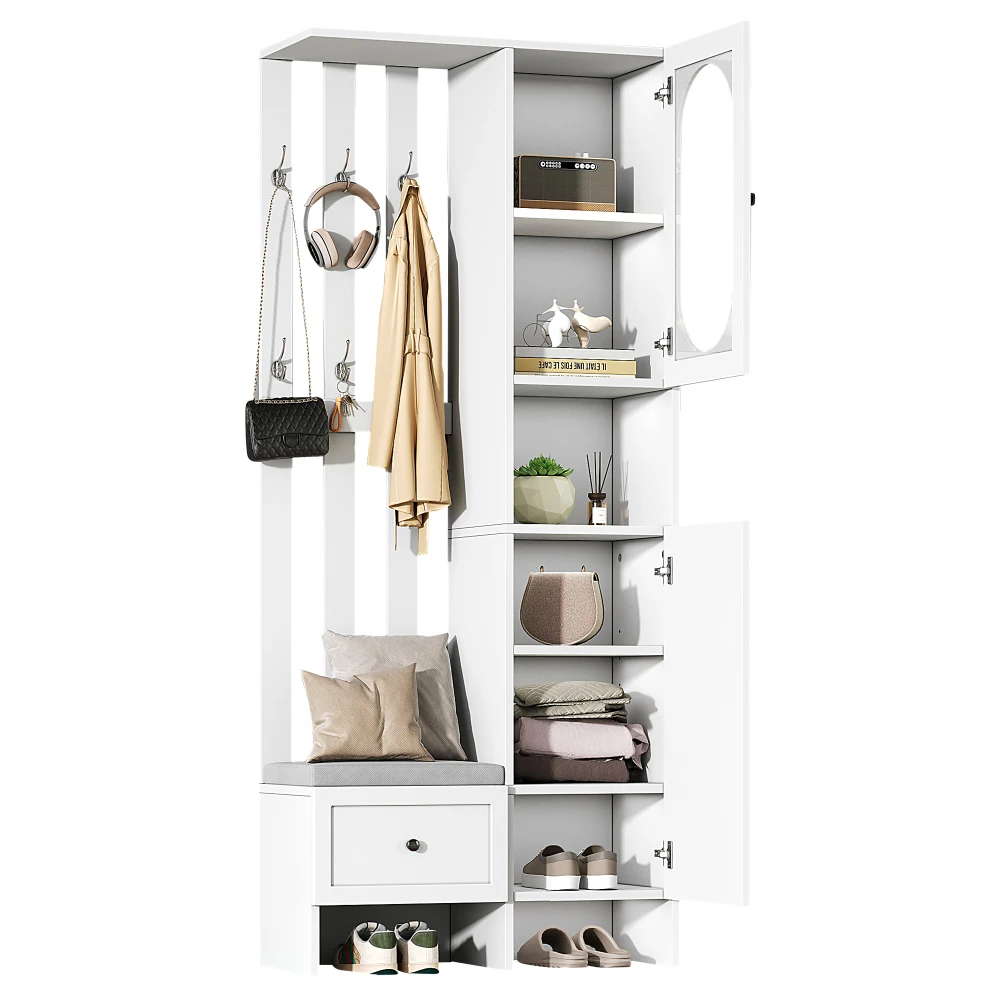 85 * 33,5 * 200 cm kompakter Kleiderschrank, Wohnmöbel-Aufbewahrungsschrank aus gehärtetem Glas, weißer Eingangsschrank, Kleiderschrankständer – Detail 8