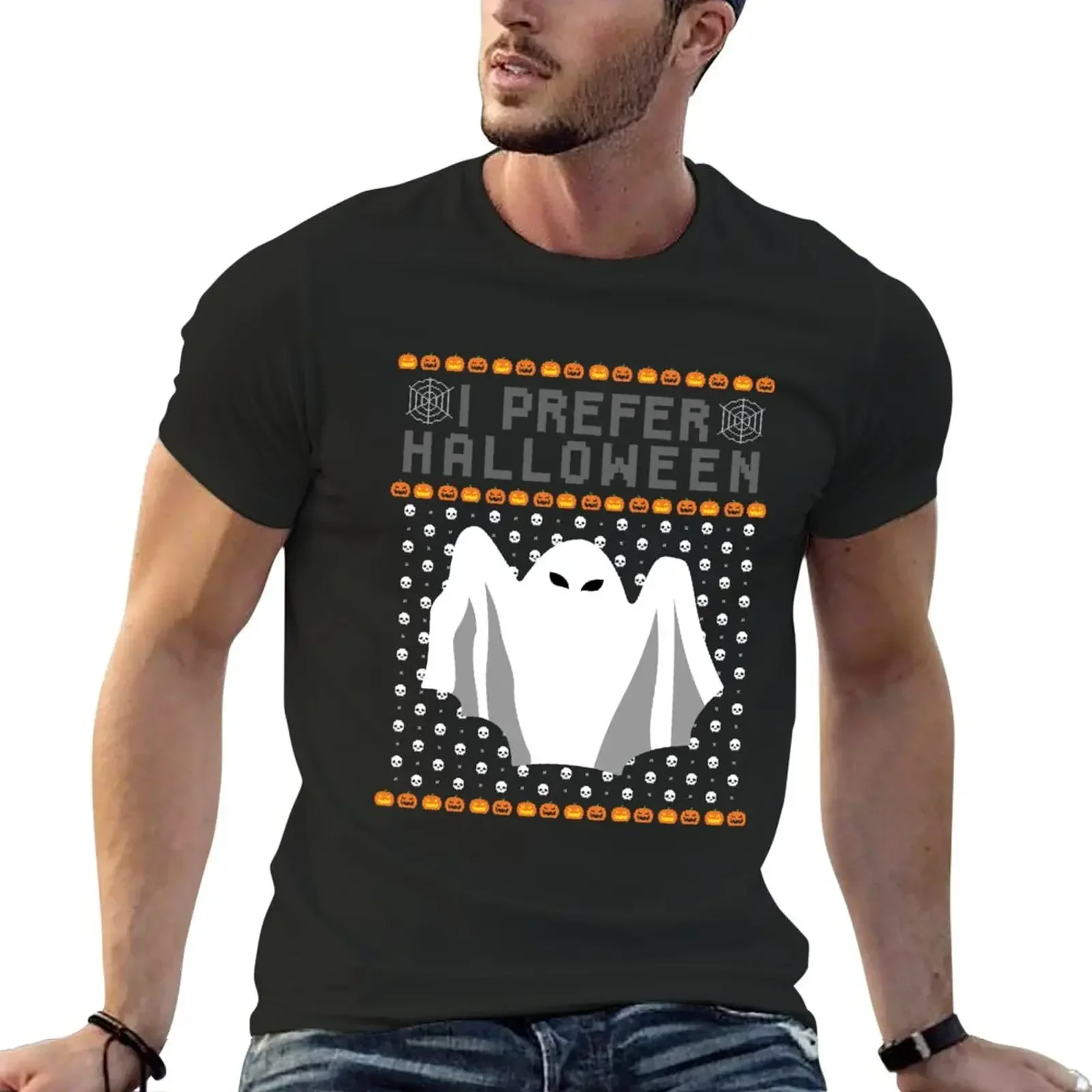 I Prefer Halloween - Holiday Sweater T-Shirt heavyweights plus size tops mens workout shirts