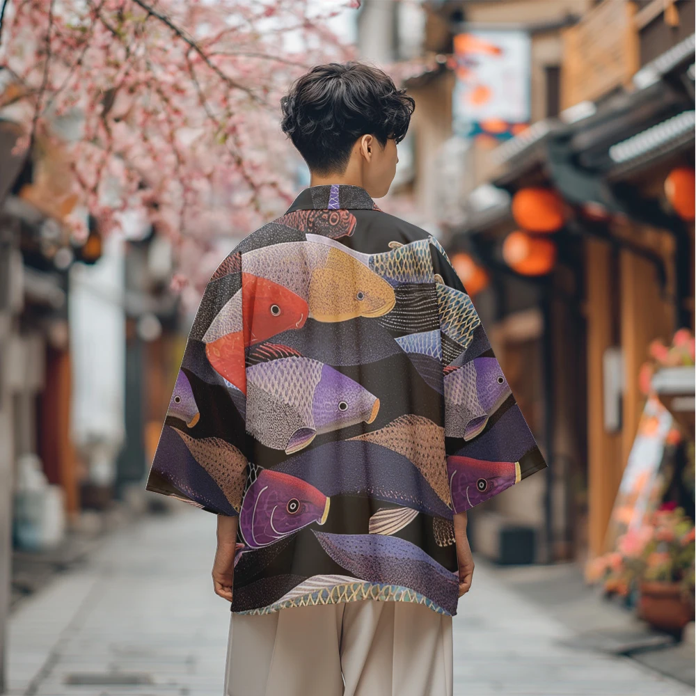 Kimono de estilo samurái para hombre, ropa de calle Haori de animales, Kimono de moda japonesa, bata de cárdigan Yukata Vintage, Cosplay de verano