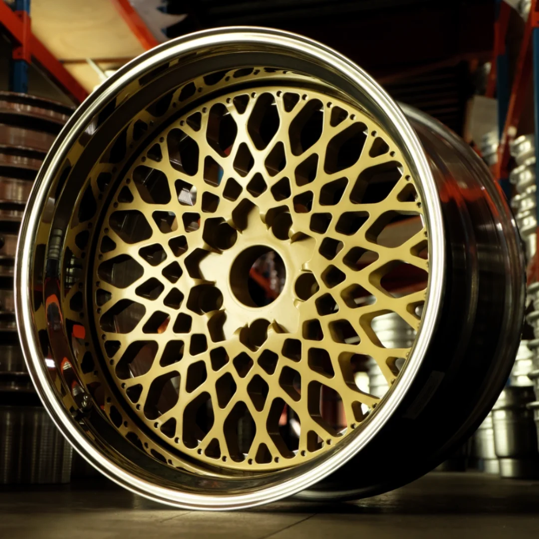 Custom 3 Pc Forged 5x120 5x130wheels 15 16 17 18 19 Inch 7j to 14 j Mesh Design E50 Gold  Wheel Rim for