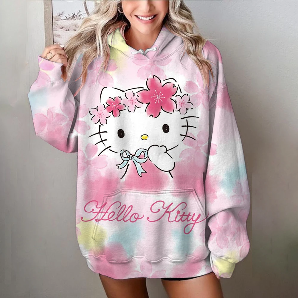 Cute Japanese Cute Hello Kitty print Women\'s Hoodie Student Y2K Sweatshirt Spring and Autumn Outdoor Sports and Leisure Pullover