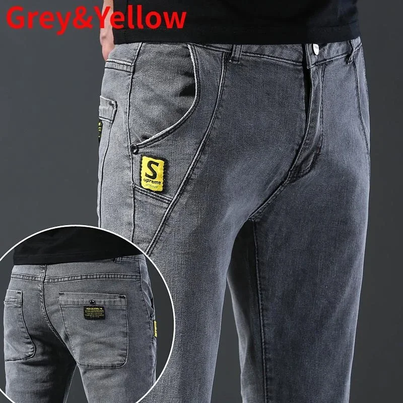 Spring Autumn Mens Casual Jeans Elastic Stretch Tight Fit Work Streetwear Fashion Mens Trousers