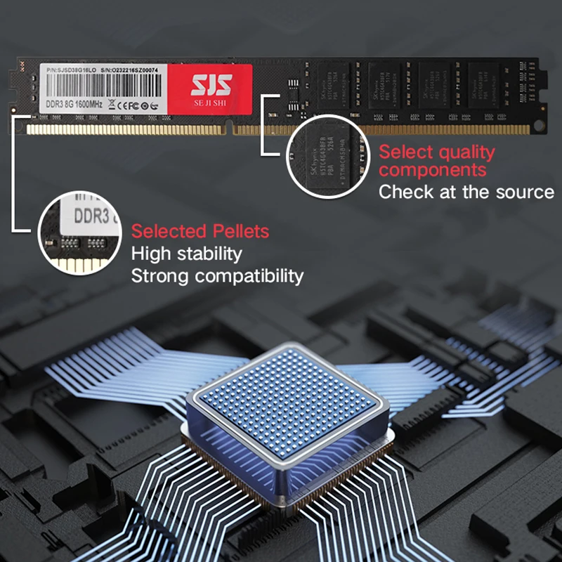 لسطح المكتب SEJISHI HyperX Chip DDR3 Ram 8GB 1600MHz DRAM DIMM Memory 240pin Ram 1.5V DIMM RAM