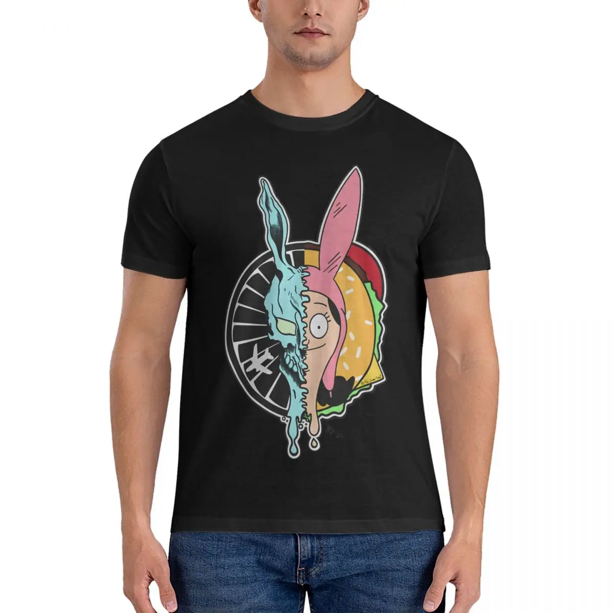 Donnie Darko Bob'S Burgers Mashup T Shirts Men's Cotton Hipster T-Shirt Crew Neck Donnie Darko Tees Short Sleeve Clothes Unique