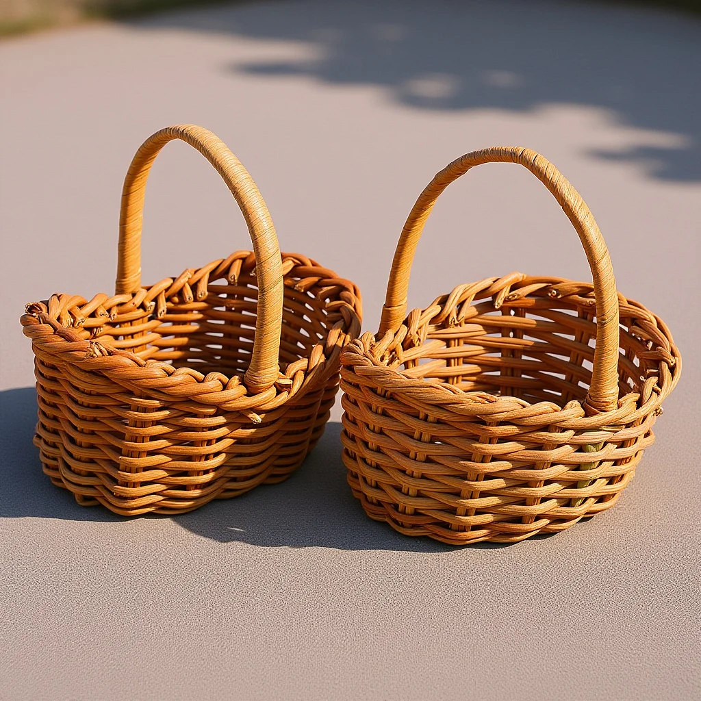 

Hand Woven Mini Basket 2Pcs Small Basket With Handle Woven Basket For Picnic Wedding Decoration Tiny Sundries Storage