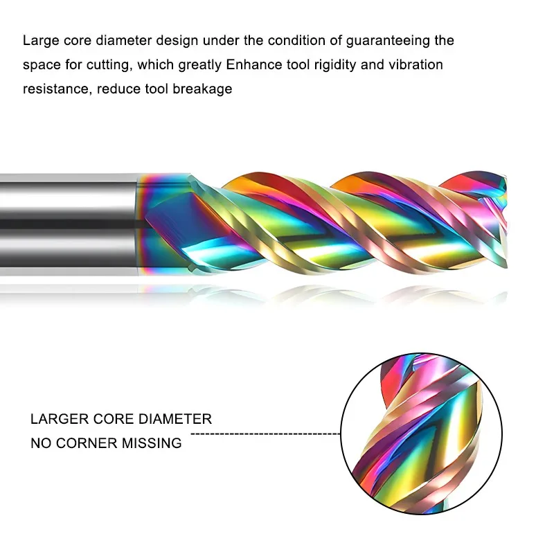 SHAZAM 1,0-20,0 mm CNC-Fräser HRC50/55/65 3-Schneiden Hartmetall-Flachfräser für Aluminiumteile – Detail 4