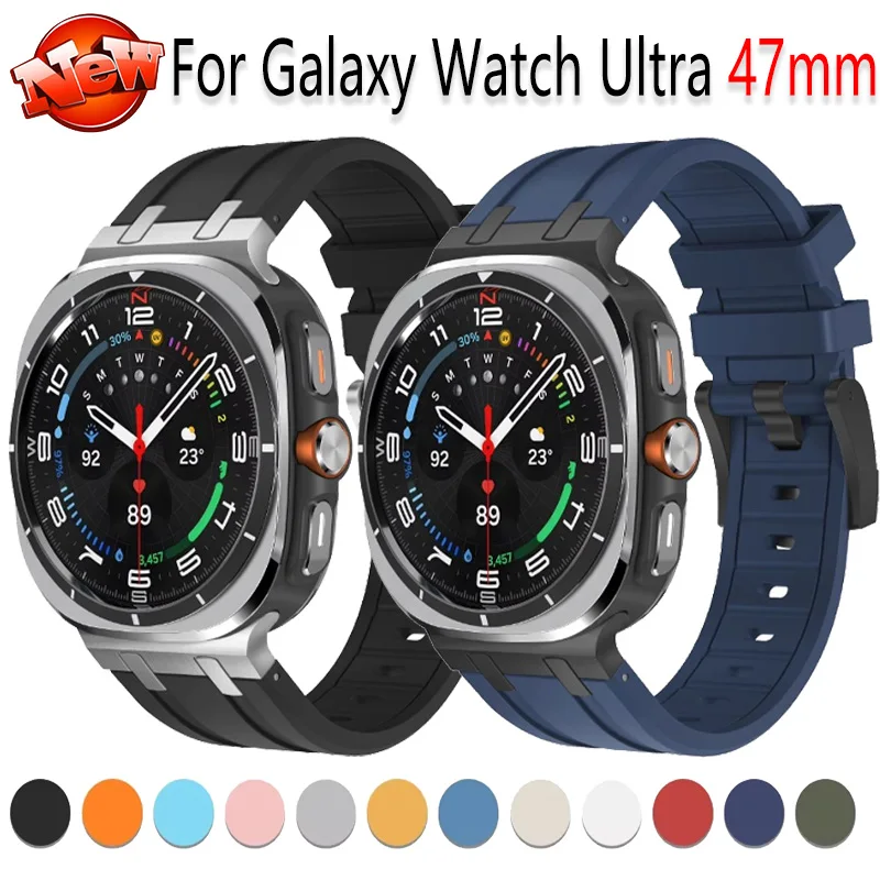 Pulseira de silicone para samsung galaxy watch ultra 47mm, pulseira com conector de metal para galaxy watch ultra 47mm, acessórios substituíveis
