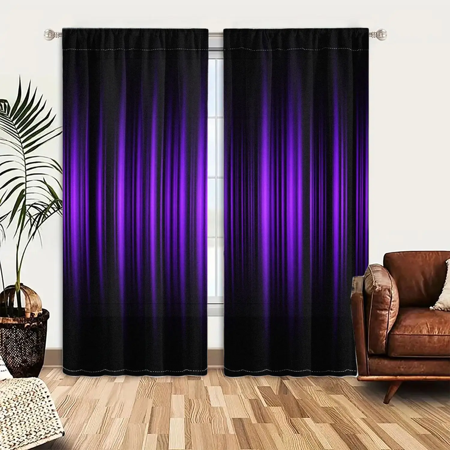

2pcs Curtains purple vertical streaks Print Window Drapes for Bedroom Living Room Decorative Window Treatment