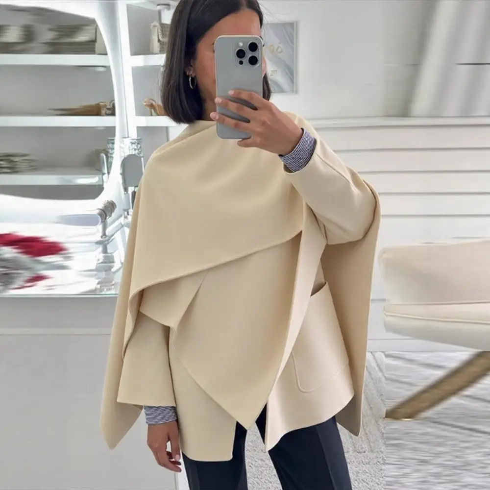 

Lazy ort Пальто oulder Sug Cowl Ne Wrap Svel из искусственной кожи Long Sve Winter Faion Женская шерстяная верхняя одежда