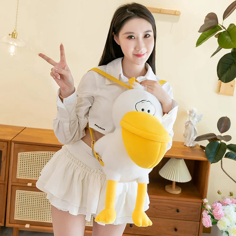 Creative Simulation 55CM Cartoon Pelican  Backpack Plush Toys Kawaii Stuffed Animal Real Life Bird Plushies Doll Kids Gift Decor