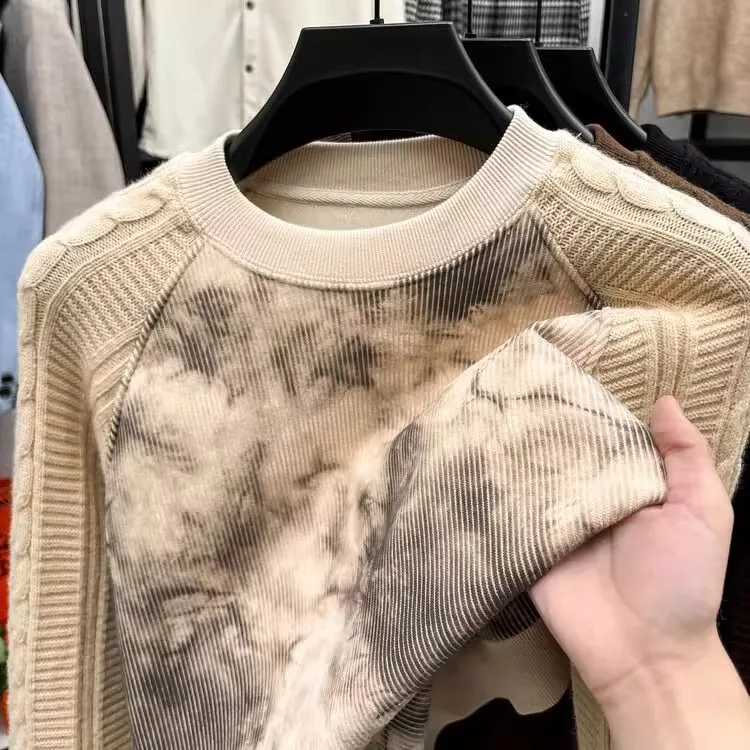 

High-End Men's Patchwork Knitted Sve Thi Warm Sweatirt 2025 New Autumn Winter Base Layer irt Versatile Knitwear