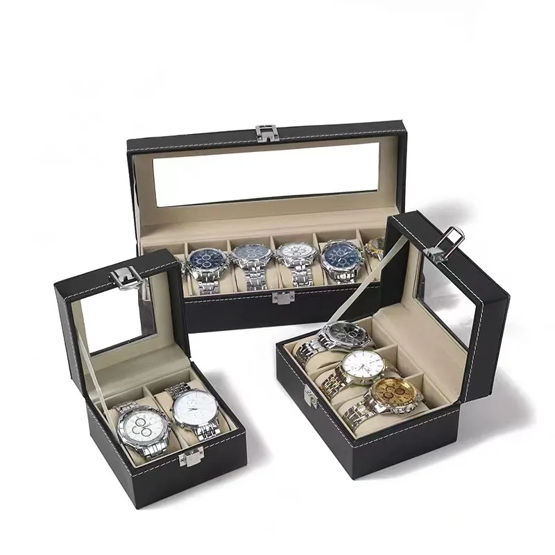 Watch Organizer  Storage Boxes for Travel Watches Pu Leather Glass Case Display Multi-Purpose Storage Box for Watch and Jewelry