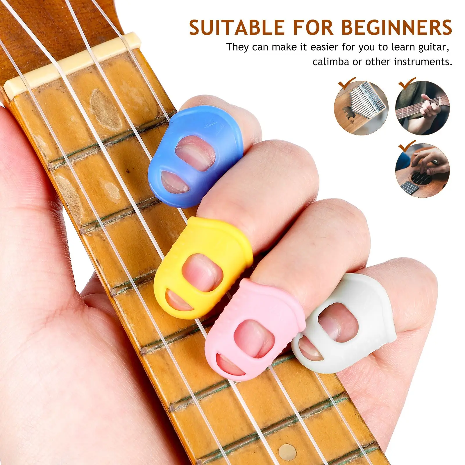 16 Pcs Finger Pain Relief Cots Fingertip Protection Cap Silicone Sleeve Protector Playing Guitar Silica Gel Thumb Pick Kalimba