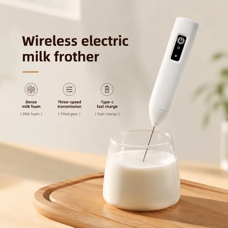 Electric Milk Frother + Egg Beater Wireless Type-C Charging 3 Speeds Mini Handheld Foam Maker Coffee Whisk Cooking Tools