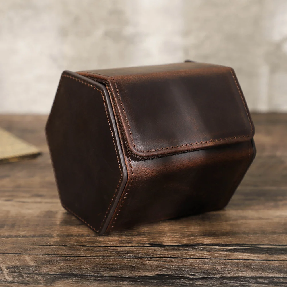Crazy Horse Leather Watch Roll Travel Case Wristwatch Pouch Watch Box Portage Exquisite Retro Slid in Out Organizer for Men Gift
