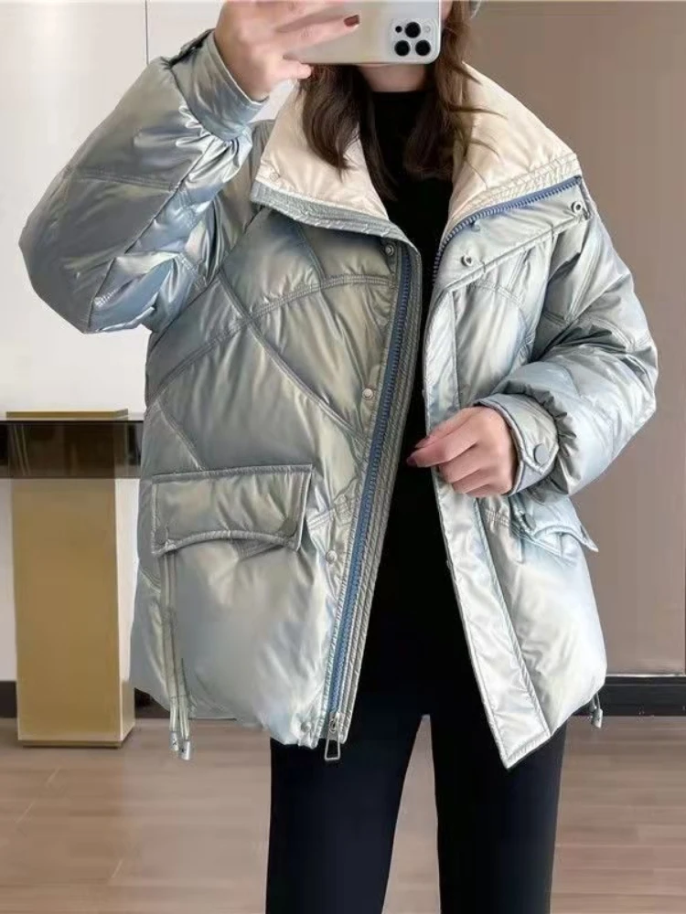 Parka de manga comprida feminina, jaqueta de algodão, quente, gola alta, casacos curtos casuais, Parkas coreano, Casacos, Inverno