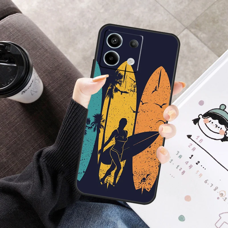 Surfen Art Surf Girl Cover Voor Xiaomi Redmi Note 14 Pro 9 10 11 12 13 Pro 11S 12S Case Voor Redmi 14C 12C 10C 13C
