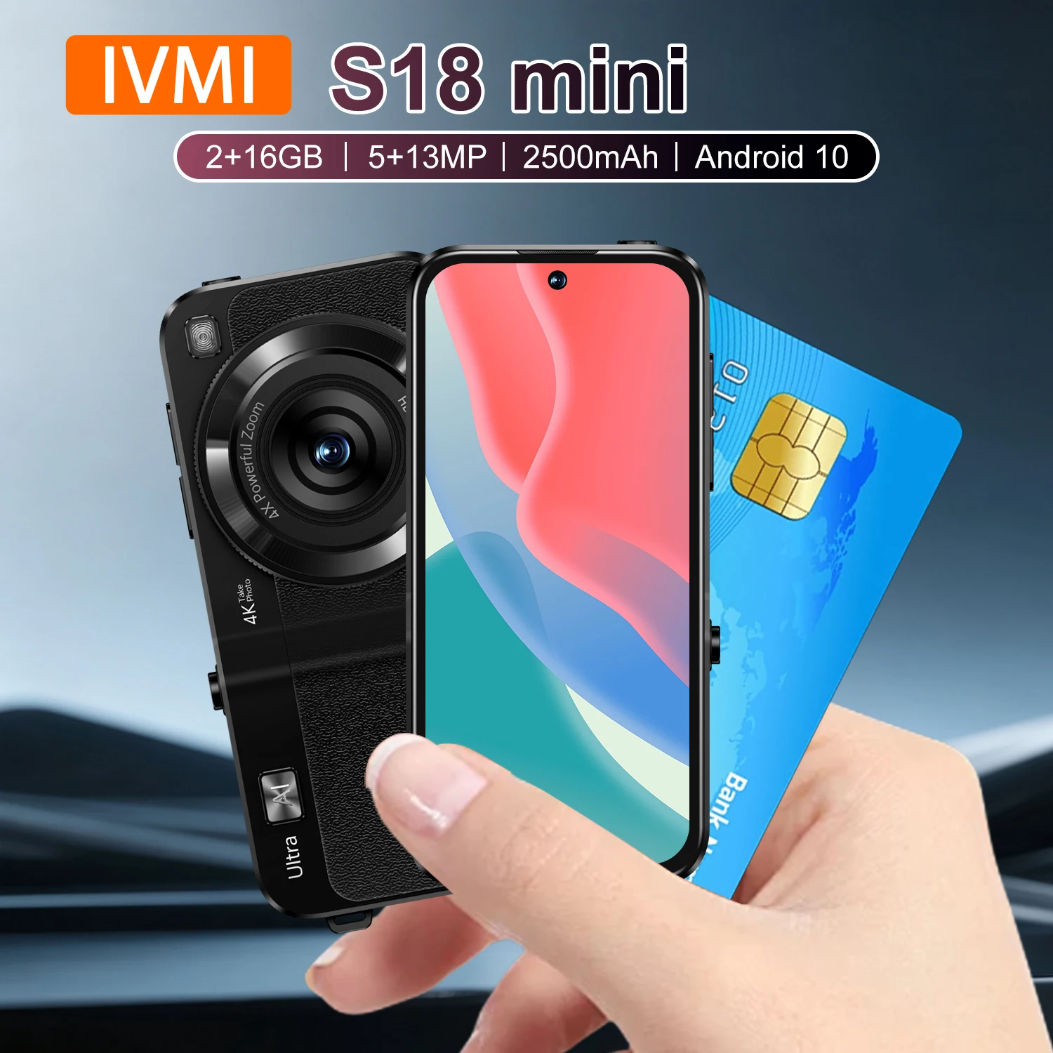 IVMI S 18 MiNi Smartphone Android10.0 2GB RAM 16GB ROM 5+13MP Face ID 3G Network Toys Small Google Play Store Mobile Phones